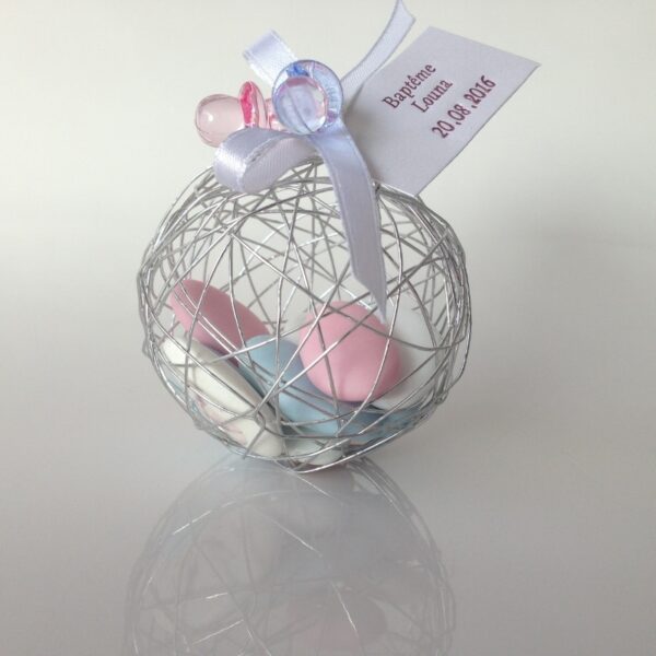 Contenant à dragées jumeaux - Boule métallique et tétines