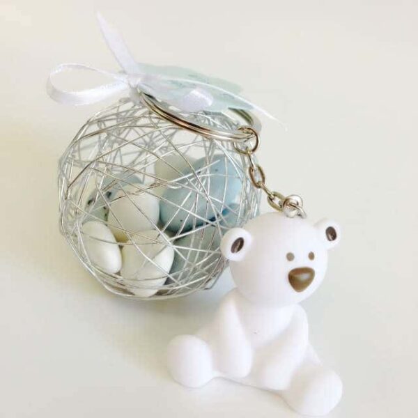 Dragées bapteme ourson blanc porte clés