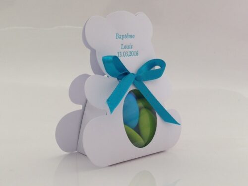 contenant dragées ourson blanc nacré