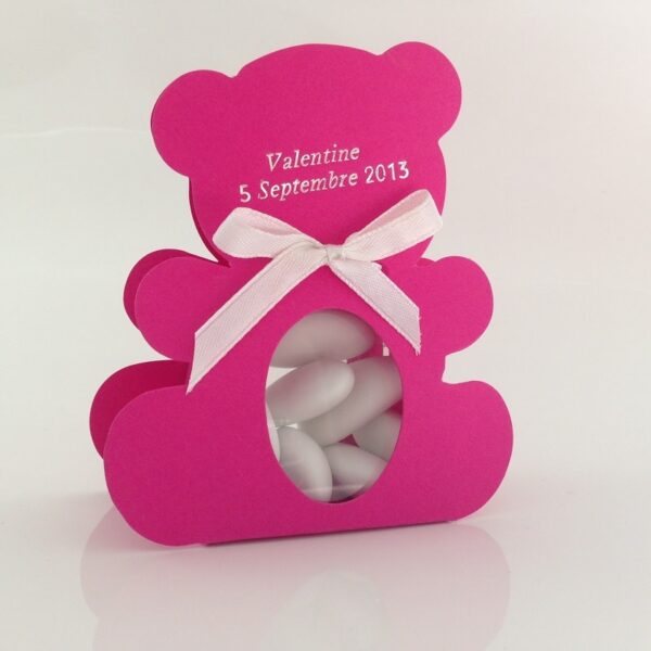 Contenant dragées ourson fuchsia