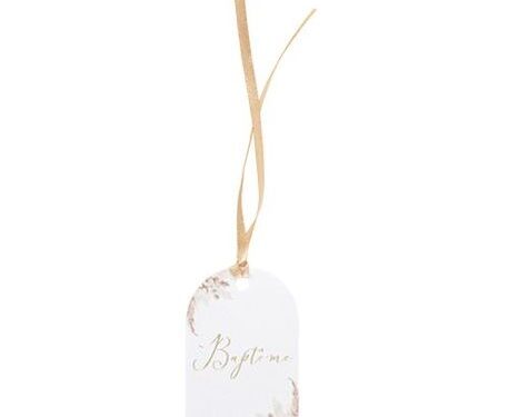 Etiquette Bapteme pampas et fleur de coton