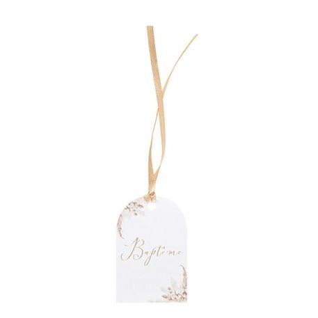 Etiquette Bapteme pampas et fleur de coton
