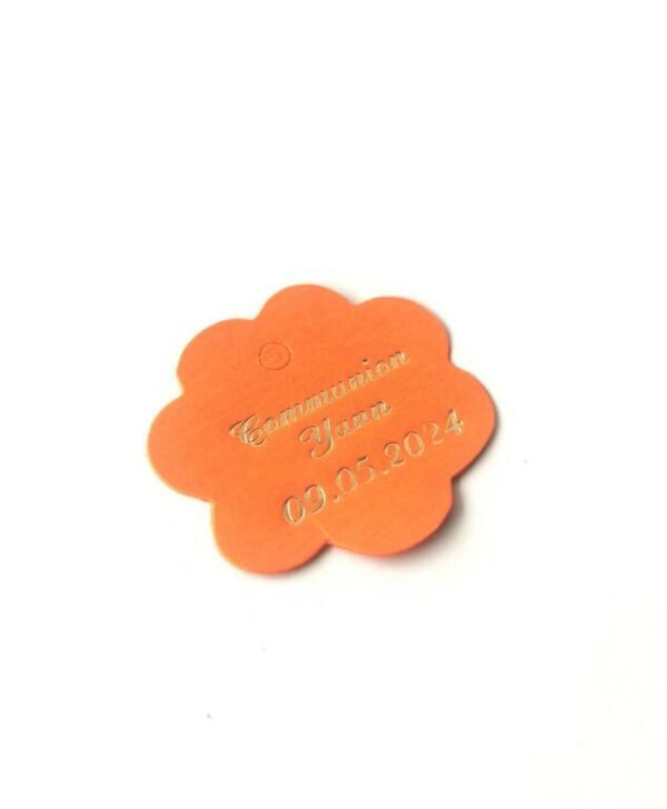 Etiquette dragées orange fleur