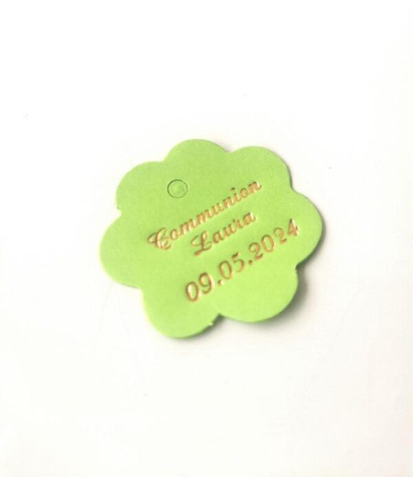 Etiquette dragées - Fleur Vert anis - Personalisée