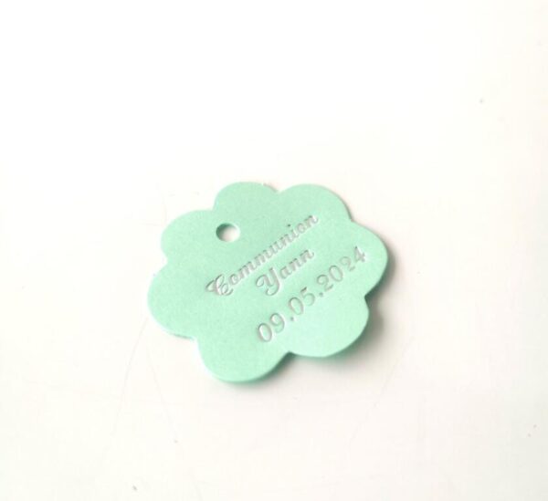 Etiquette dragées fleur vert d'eau