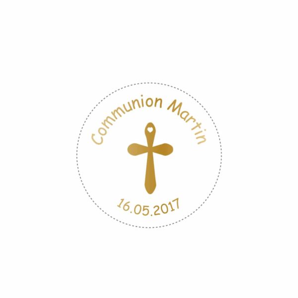 Etiquette autocollante communion croix or