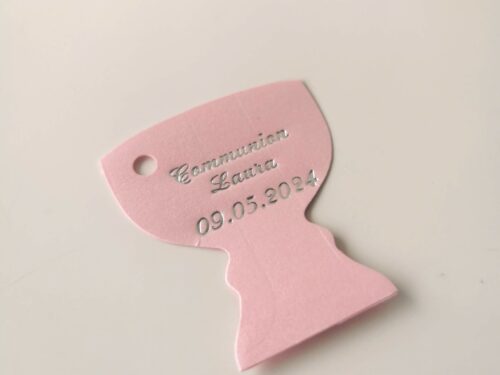 Étiquette à dragées calice rose
