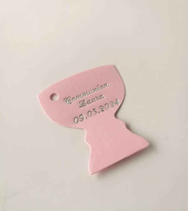 Étiquette à dragées calice rose