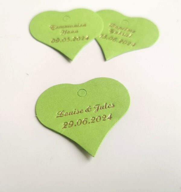 Etiquette dragées coeur vert