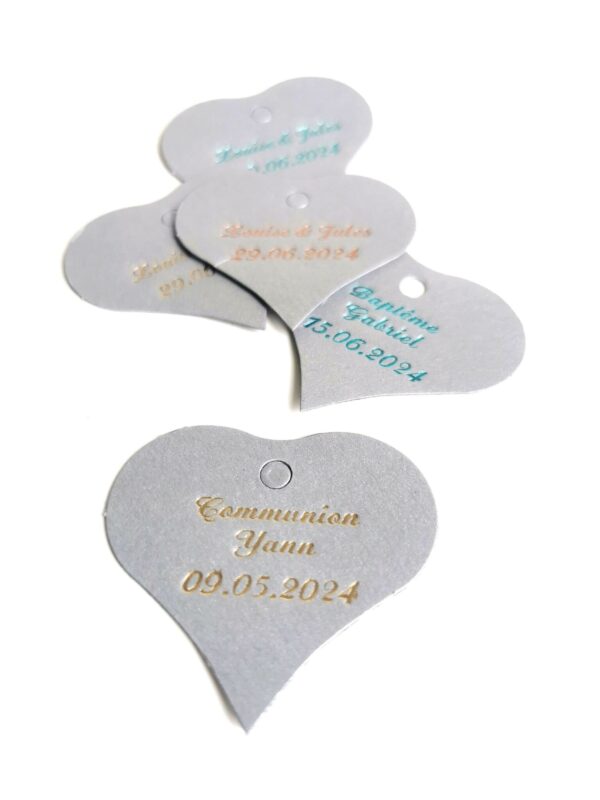 Etiquette dragées coeur gris