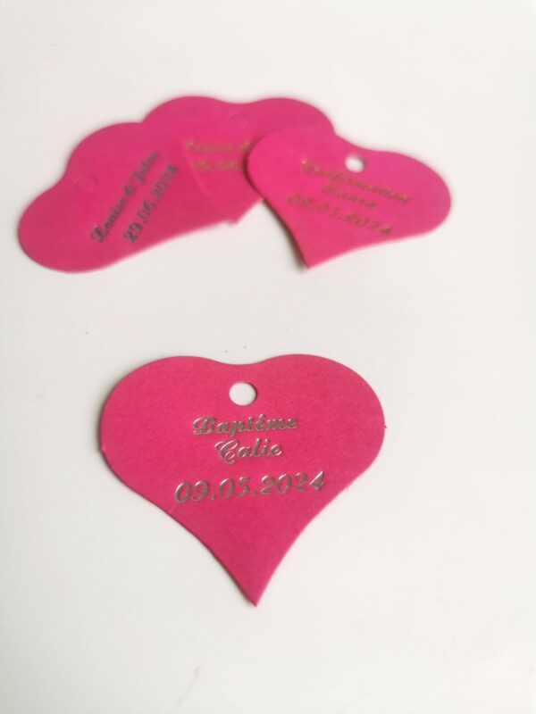 Etiquette dragées coeur Fuchsia