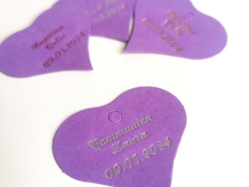Etiquette dragées coeur violet