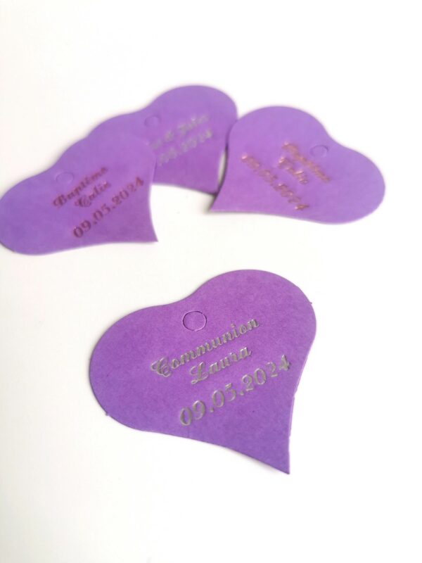 Etiquette dragées coeur violet