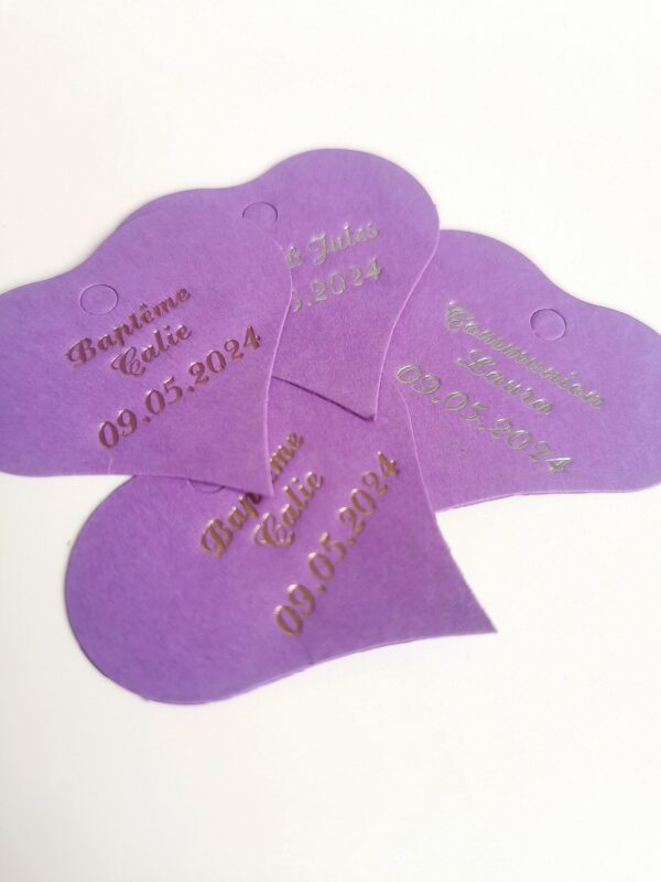 Etiquette dragées coeur violet