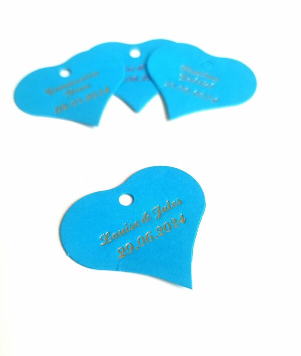 Etiquette dragées coeur turquoise