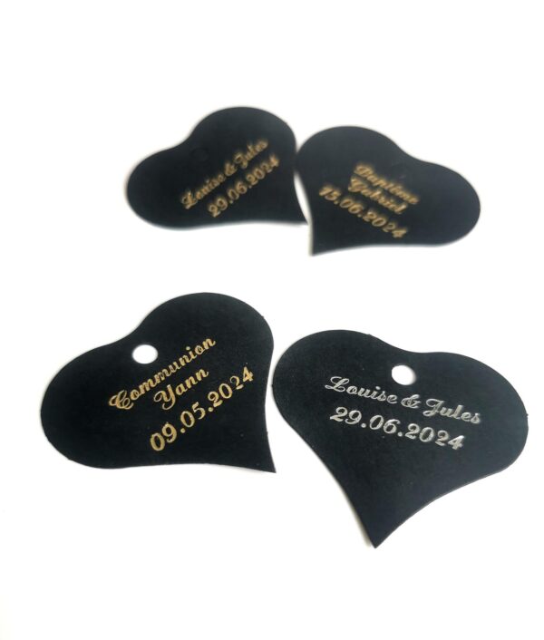 etiquette dragées coeur noir et doré