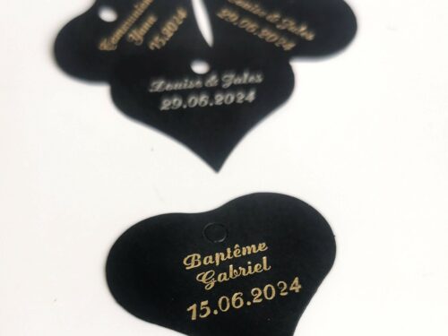 V noir etiquette dragées coeur noir