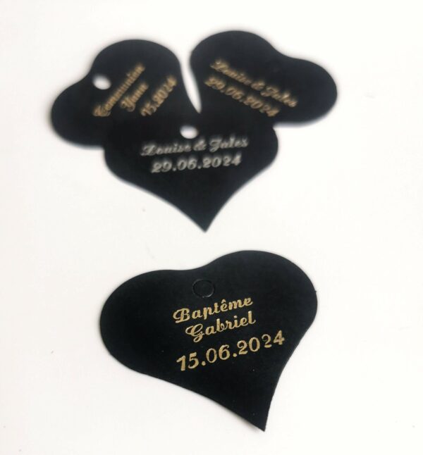etiquette dragées coeur noir