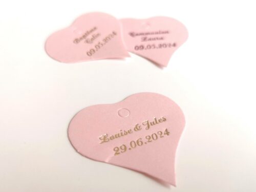 Etiquette dragées coeur rose