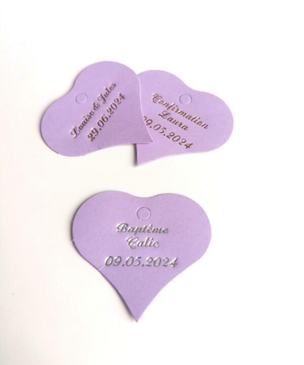 etiquette dragées coeur parme mauve