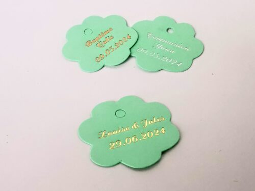 Etiquette dragées fleur aqua