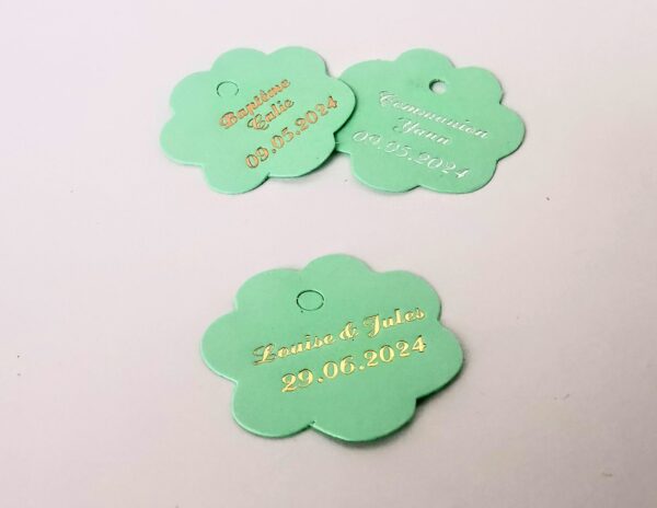 Etiquette dragées fleur aqua