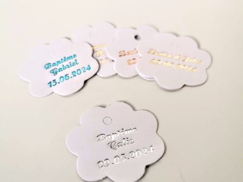etiquette dragées fleur blanche