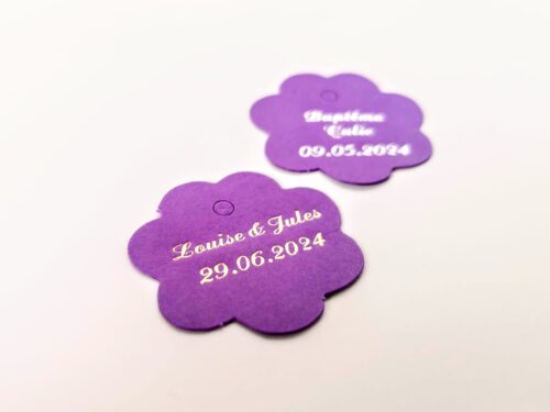 Etiquette dragées fleur violet