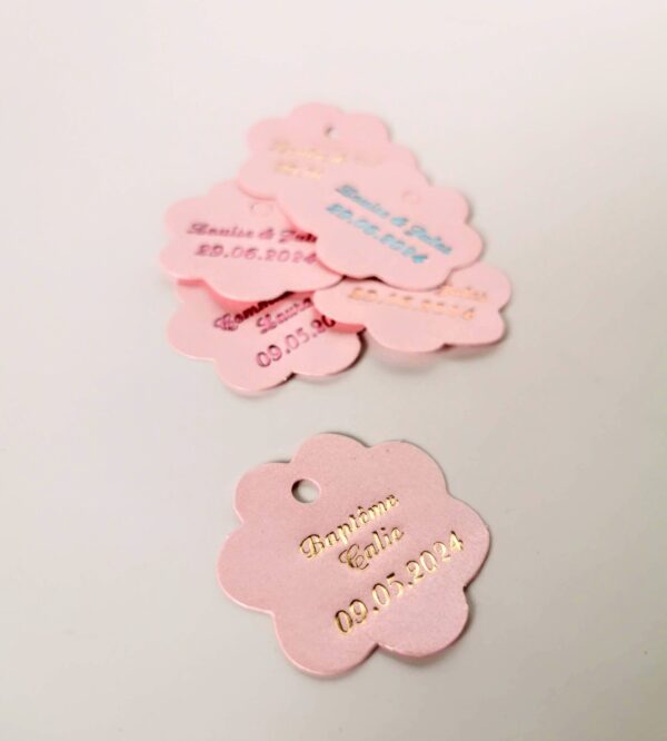 Etiquette dragées fleur rose