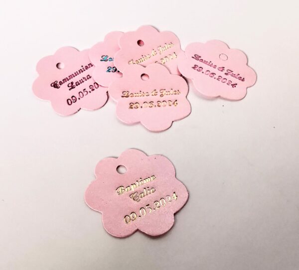 Etiquette dragées fleur rose