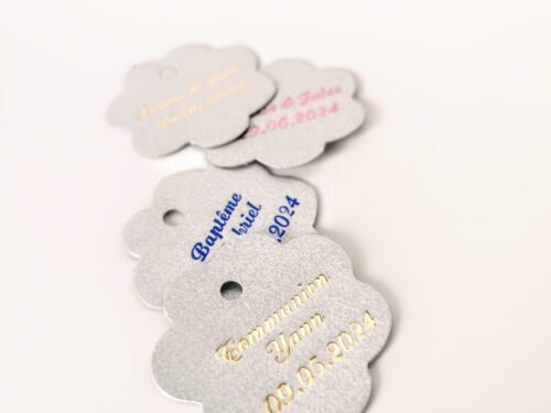 Etiquette dragées fleur gris