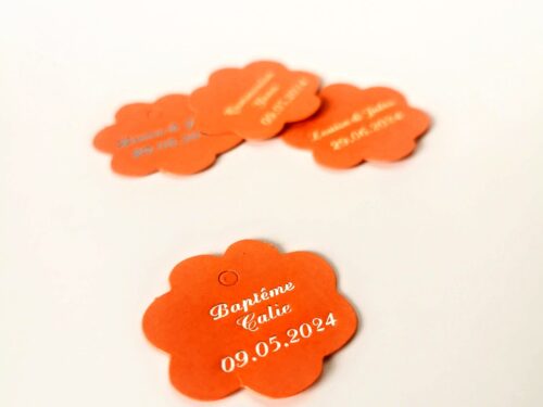Etiquette dragées orange fleur