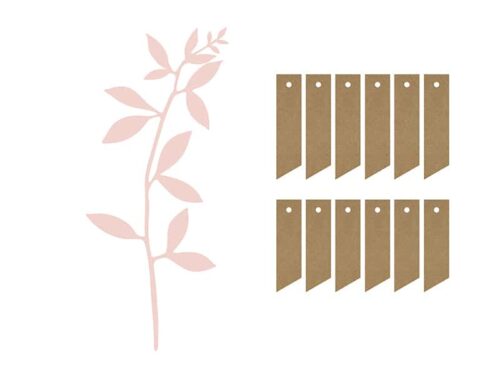 Double étiquettes + branches de feuilles rose poudré - lot de 6