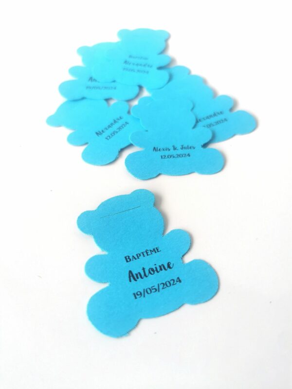 Etiquette dragées ourson turquoise
