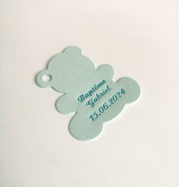 Etiquette dragées ourson bleu ciel