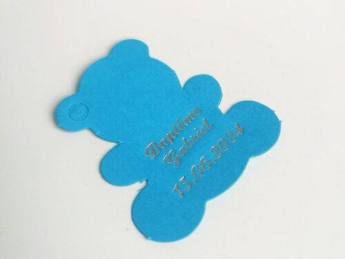 Etiquette dragées ourson turquoise