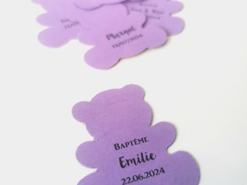 Etiquette dragées ourson violet Etiquette dragées ourson violet