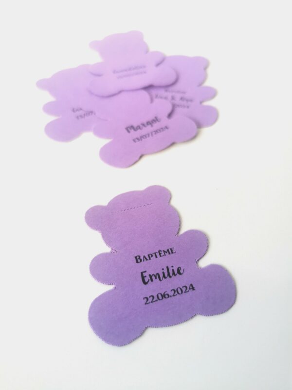 Etiquette dragées ourson violet