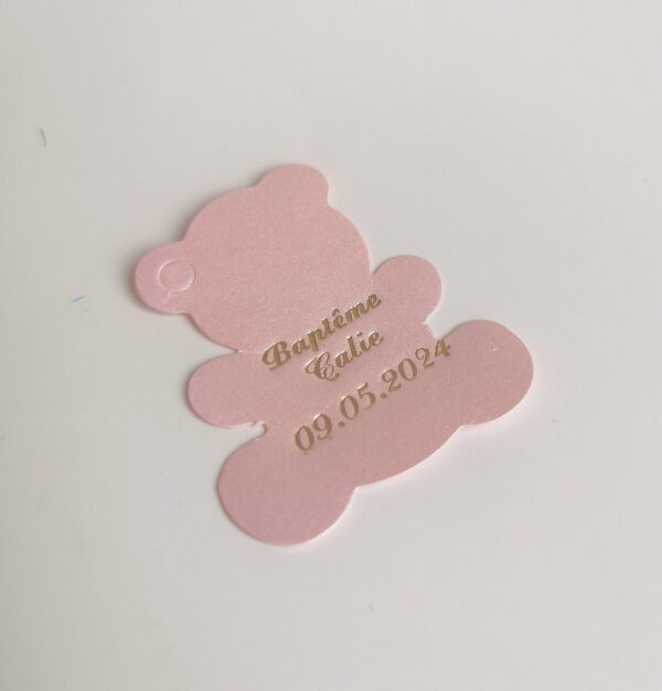 Etiquette dragées ourson rose