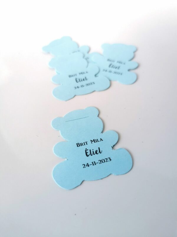 Etiquette dragées ourson bleu ciel