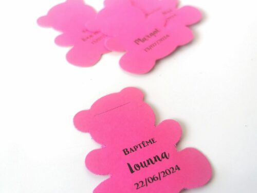 Etiquette dragées ourson fuchsia Etiquette dragées ourson fuchsia