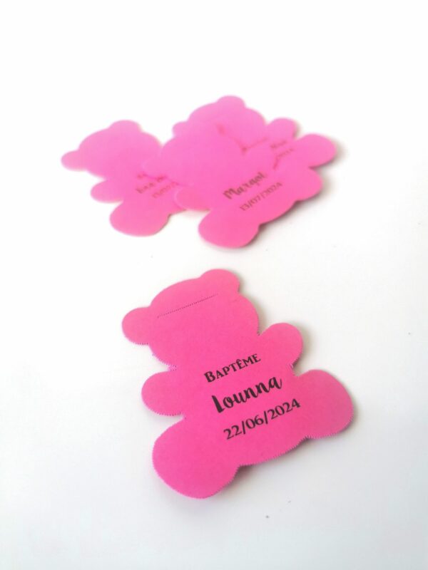 Etiquette dragées ourson fuchsia