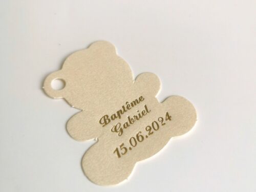 Etiquette dragées ourson ivoire