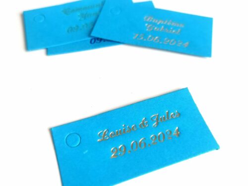 Etiquette dragees rectangle turquoise