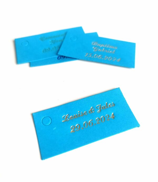 Etiquette dragees rectangle turquoise