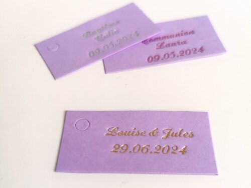 etiquette dragees rectangle parme