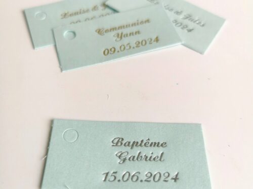 Etiquette dragees rectangle bleu ciel