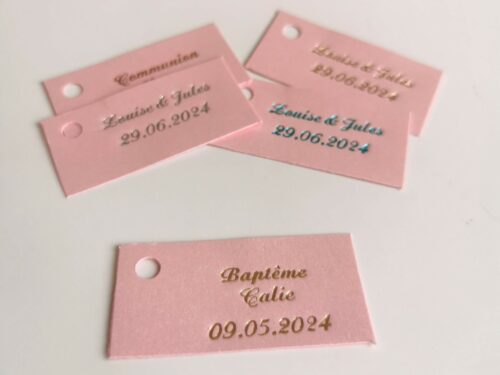 Etiquette dragees rectangle rose