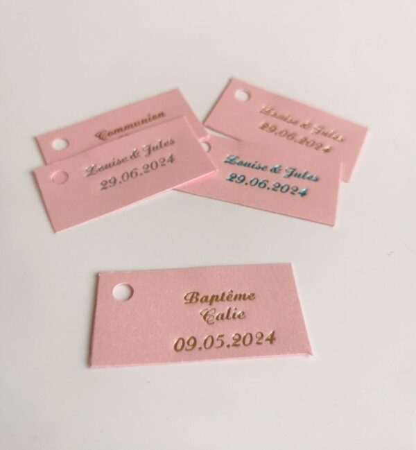 Etiquette dragees rectangle rose