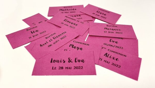 Etiquette à dragées rectangle fuchsia